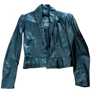 Vintage Leather Jacket Black Cropped Bomber Moto Blazer Size 8
